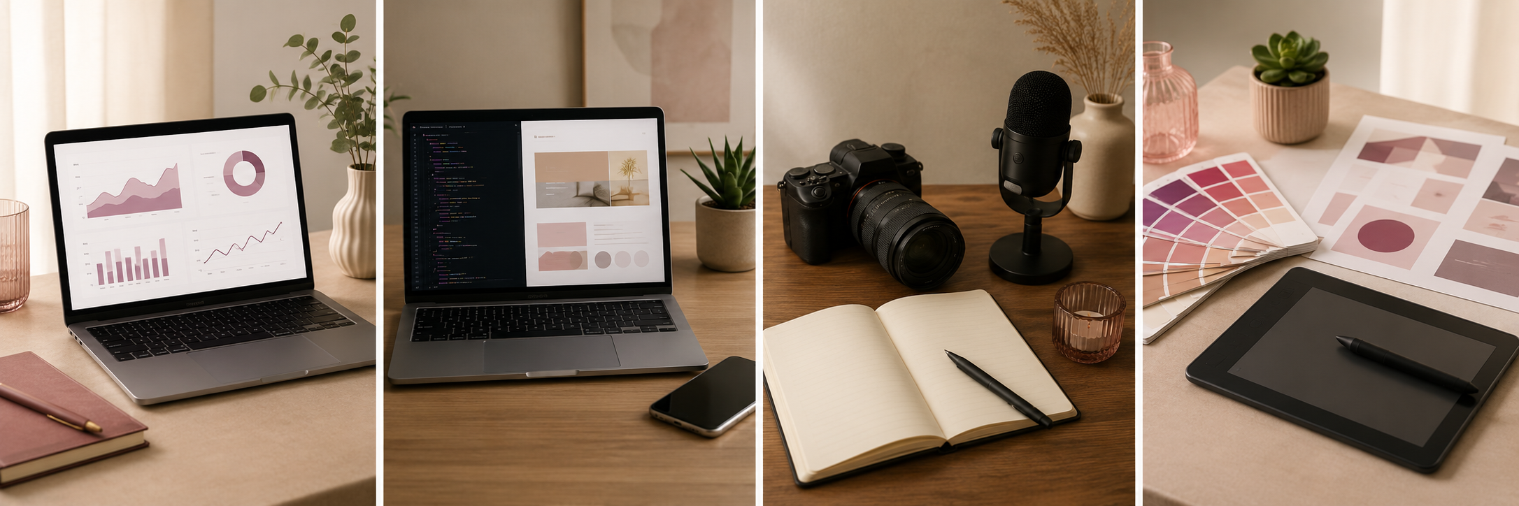 Creative workspace with media and design tools